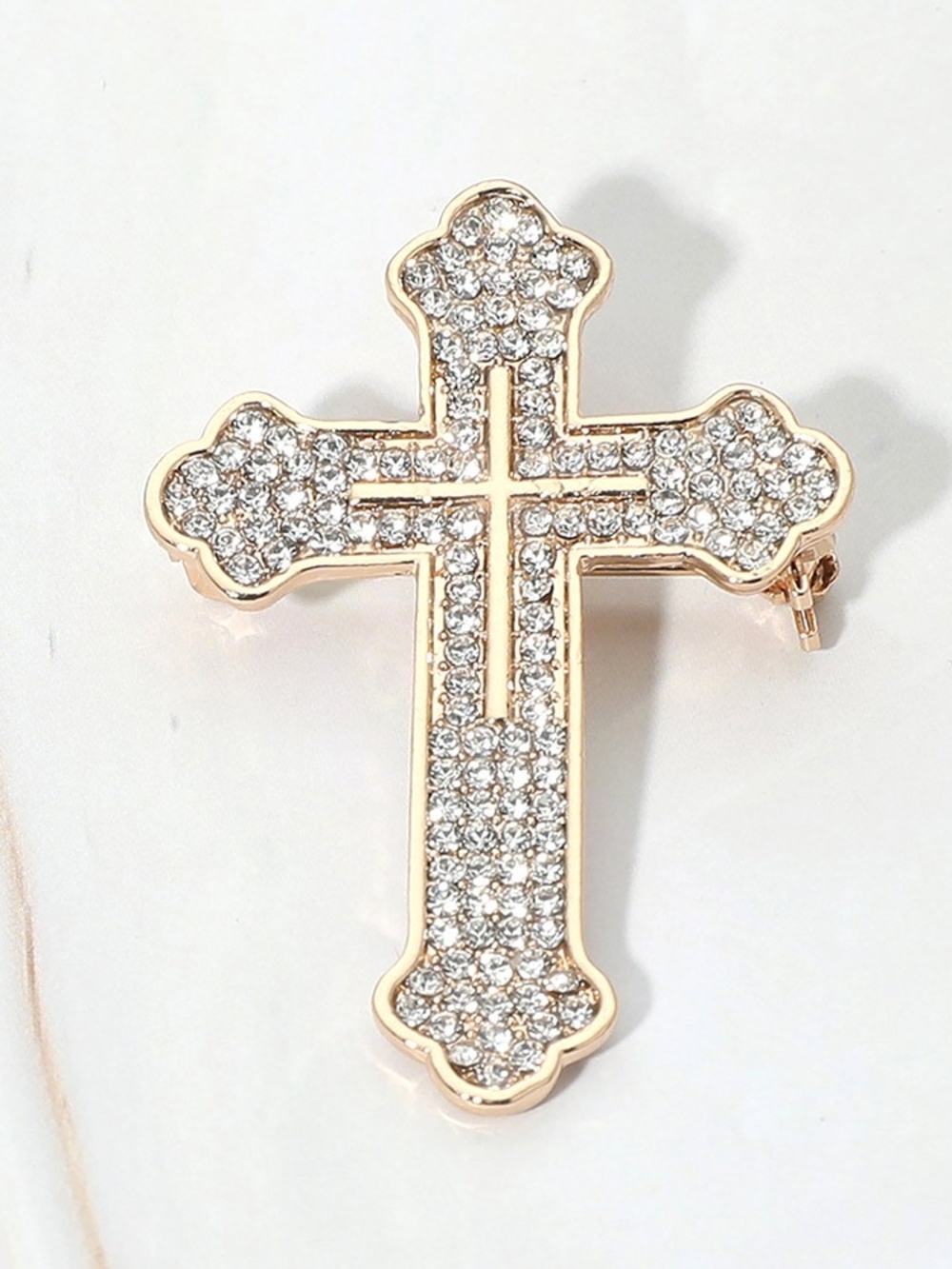 Gold Cross Brooch Rhinestone Crystal Pin Stone Gothic Bling Accessory